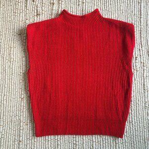 Red Sleeveless Knit Mock-Neck Sweater